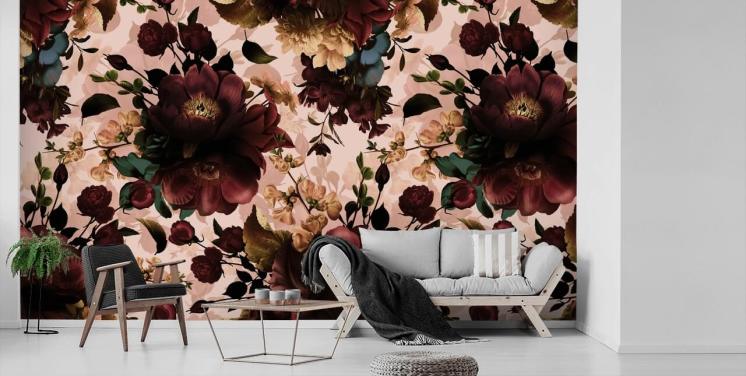 Dunkle kastanienbraune Blumen Tapete