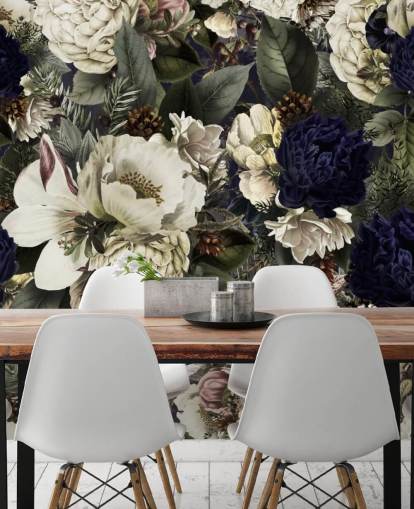 papier peint floral bleu foncé et blanc appelé Midnight Bouquet par Uta Naumann pour les chambres papier peint floral bleu foncé et blanc appelé Midnight Bouquet par Uta Naumann pour les chambres