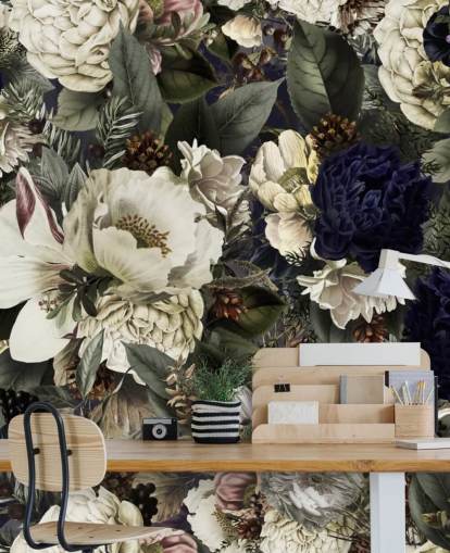 papier peint floral bleu foncé et blanc appelé Midnight Bouquet par Uta Naumann pour les chambres papier peint floral bleu foncé et blanc appelé Midnight Bouquet par Uta Naumann pour les chambres