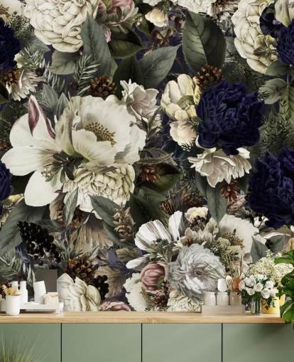 papier peint floral bleu foncé et blanc appelé Midnight Bouquet par Uta Naumann pour les chambres papier peint floral bleu foncé et blanc appelé Midnight Bouquet par Uta Naumann pour les chambres