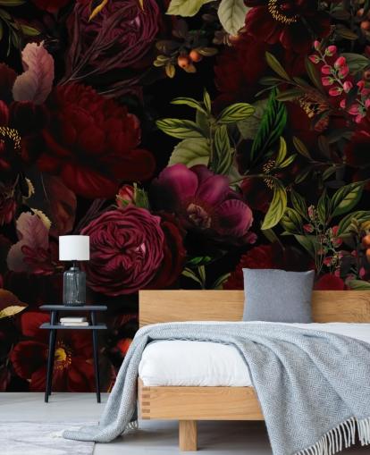 paarse aanpasbare bloemenbehangmuurschildering genaamd Moody Maroon van Uta Naumann voor slaapkamers paarse aanpasbare bloemenbehangmuurschildering genaamd Moody Maroon van Uta Naumann voor slaapkamers