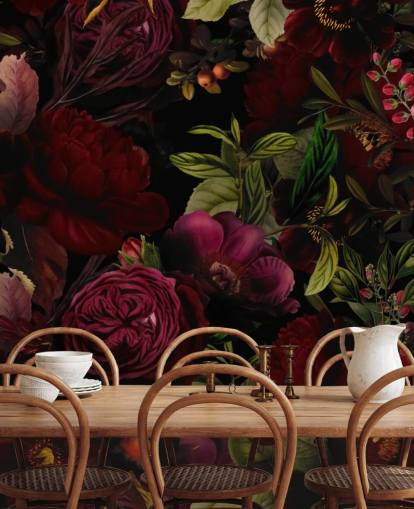 mural de papel pintado floral personalizable de color morado llamado Moody Maroon de Uta Naumann para dormitorios mural de papel pintado floral personalizable de color morado llamado Moody Maroon de Uta Naumann para dormitorios