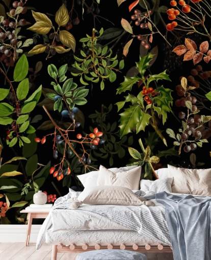 Woodland Berries on Black Background Wallpaper Woodland Berries on Black Background Wallpaper