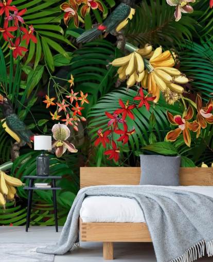 Papel de Parede de Banana, Palmeira e Flores Papel de Parede de Banana, Palmeira e Flores