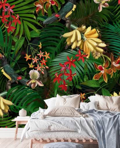 Papel de Parede de Banana, Palmeira e Flores Papel de Parede de Banana, Palmeira e Flores