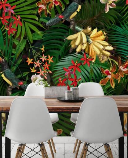 Banane, Palmblatt und Blumen Wallpaper Banane, Palmblatt und Blumen Wallpaper
