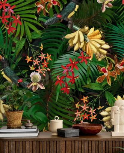 Banane, Palmblatt und Blumen Wallpaper Banane, Palmblatt und Blumen Wallpaper