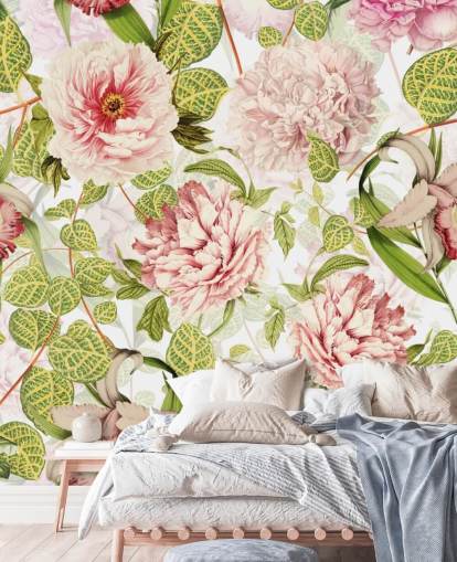 Pink Rose, Orchids and Green Leaves Wallpaper Pink Rose, Orchids and Green Leaves Wallpaper