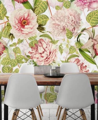 Pink Rose, Orchids and Green Leaves Wallpaper Pink Rose, Orchids and Green Leaves Wallpaper