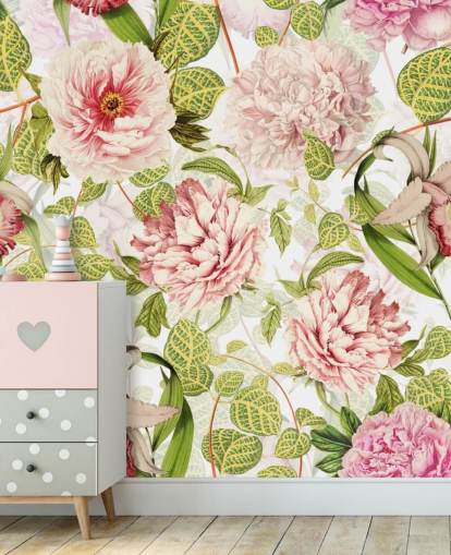 Pink Rose, Orchids and Green Leaves Wallpaper Pink Rose, Orchids and Green Leaves Wallpaper