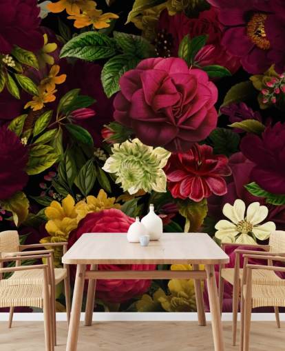 purple, pink and green floral wallpaper mural called Pink Rose Jungle by Uta Naumann for bedrooms and living rooms purple, pink and green floral wallpaper mural called Pink Rose Jungle by Uta Naumann for bedrooms and living rooms