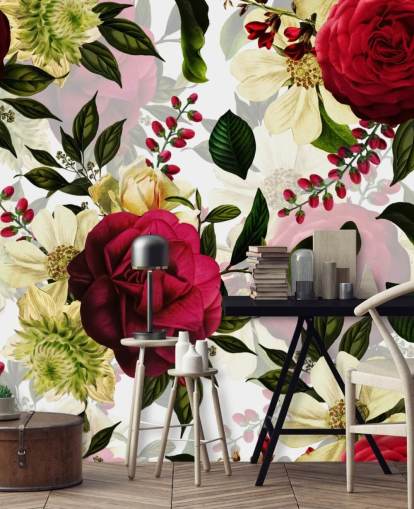 Papel de parede de belas rosas cor de rosa escuro com folhas verdes Papel de parede de belas rosas cor de rosa escuro com folhas verdes