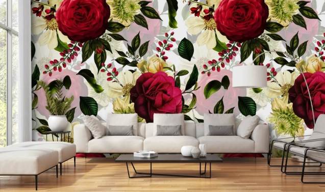 Beautiful Dark Pink Roses with Green Leaves Wallpaper