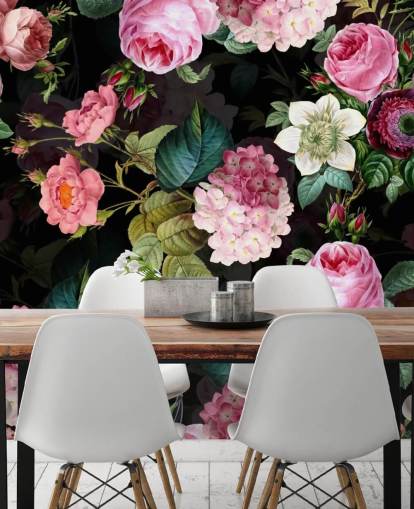 Papier Peint Fresque Roses et Feuilles Vertes Papier Peint Fresque Roses et Feuilles Vertes