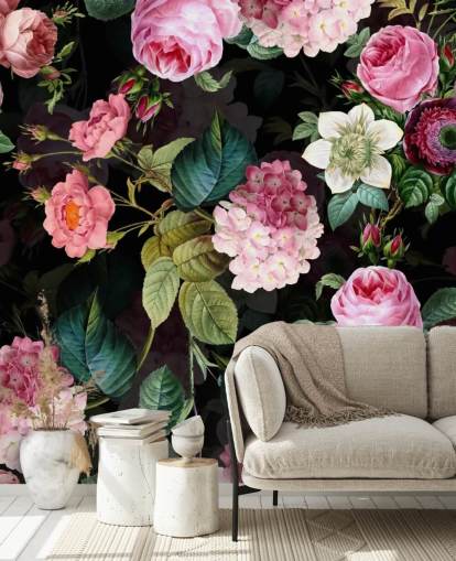 Mural de parede rosas cor de rosa e folhas verdes Mural de parede rosas cor de rosa e folhas verdes