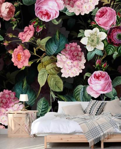 Rosa roser og grønne blader Veggmaleri Rosa roser og grønne blader Veggmaleri