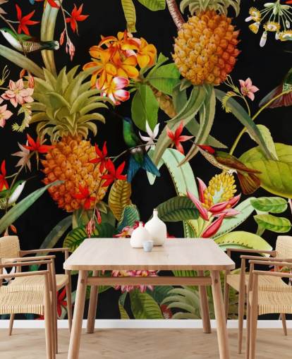 Ananas og fugler Bakgrunn Ananas og fugler Bakgrunn