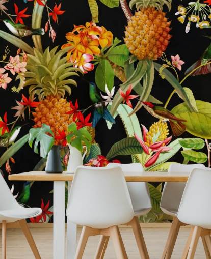 Papier peint Ananas et Oiseaux Papier peint Ananas et Oiseaux