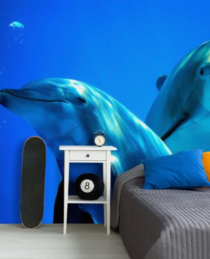 Decorazione murale con due delfini che sorridono alla telecamera Decorazione murale con due delfini che sorridono alla telecamera