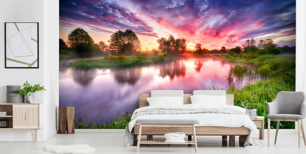 fondo de pantalla de cielo rosa y morado por río