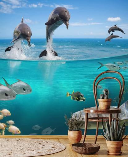 Dolphins Playing above Water Mural Dolphins Playing above Water Mural