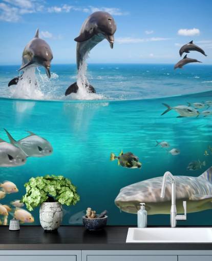 Dolphins Playing above Water Mural Dolphins Playing above Water Mural