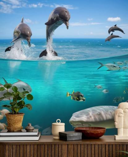 Delfiner spiller over vand vægmaleri Delfiner spiller over vand vægmaleri