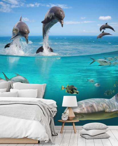Dolphins Playing above Water Mural Dolphins Playing above Water Mural