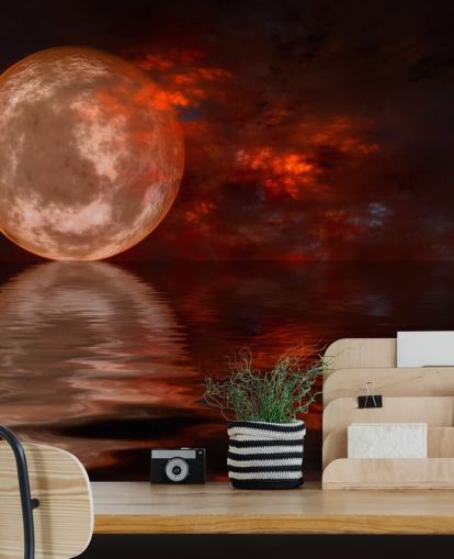 Glødende Red Moon med Orange og Rød Skies natten Baggrund Glødende Red Moon med Orange og Rød Skies natten Baggrund