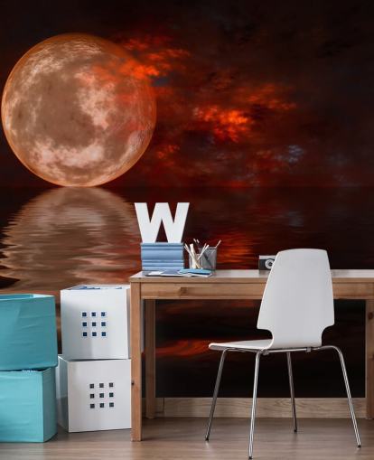 Glowing Red Moon with Orange and Red Skies at Night Wallpaper Glowing Red Moon with Orange and Red Skies at Night Wallpaper