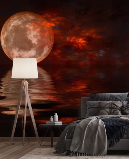 Glowing Red Moon with Orange and Red Skies at Night Wallpaper Glowing Red Moon with Orange and Red Skies at Night Wallpaper