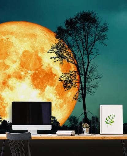 Huge Orange Room and Tree Silhouette Wallpaper Huge Orange Room and Tree Silhouette Wallpaper