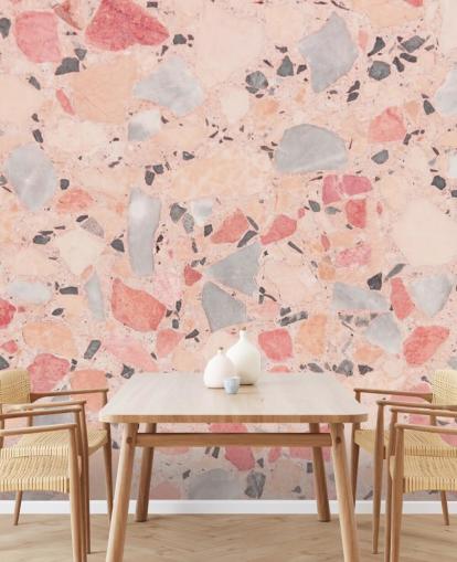 Pastel Pink, Blue and White Terrazzo Wallpaper Pastel Pink, Blue and White Terrazzo Wallpaper