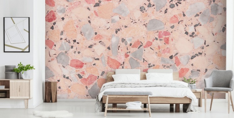 Pastel Pink, Blå Og Hvid Terrazzo Baggrund