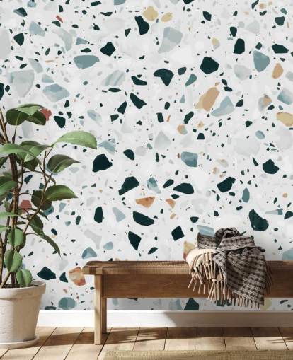 Brown, Black and Blue Speckled Terrazzo Wallpaper Brown, Black and Blue Speckled Terrazzo Wallpaper