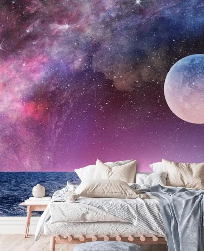 Lila himmel, månen och stjärnor Bakgrund Lila himmel, månen och stjärnor Bakgrund