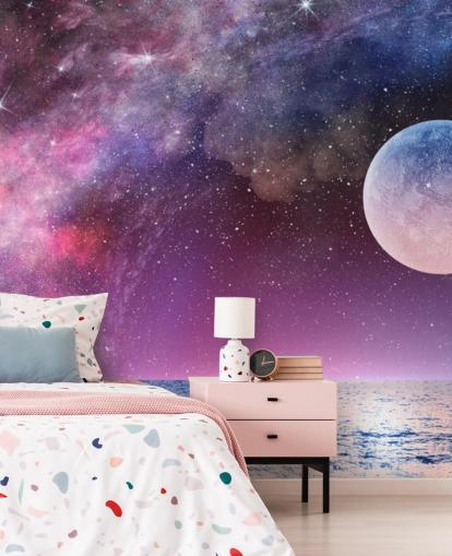 Lila Himmel, Mond und Sterne Wallpaper Lila Himmel, Mond und Sterne Wallpaper