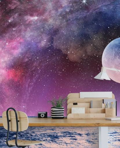 Papel de Parede de Céu Roxo, Lua e Estrelas Papel de Parede de Céu Roxo, Lua e Estrelas