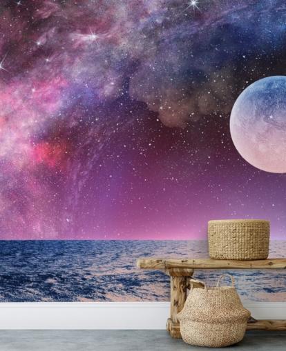 Lilla himmel, måne og stjerner Bakgrunn Lilla himmel, måne og stjerner Bakgrunn