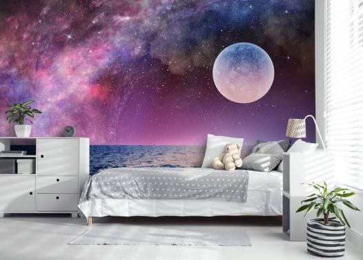 Papier Peint Ciels, Lune et étoiles violets