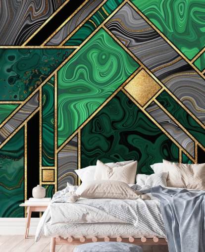 vihreä ja harmaa marmorinen geometrinen kuvio kultaisella tapetilla vihreä ja harmaa marmorinen geometrinen kuvio kultaisella tapetilla