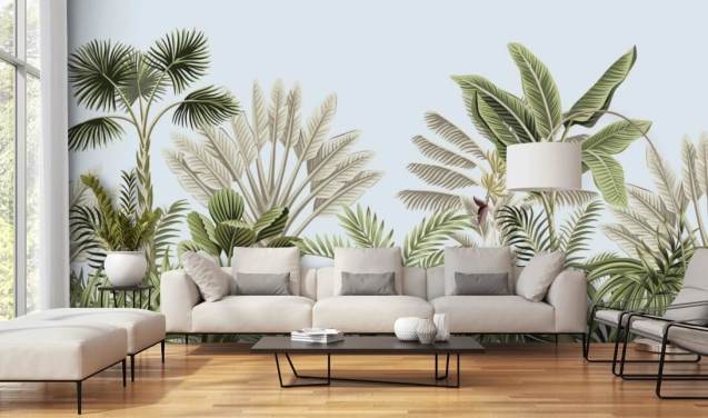 tropical rain forest illustrated trees wallpaper