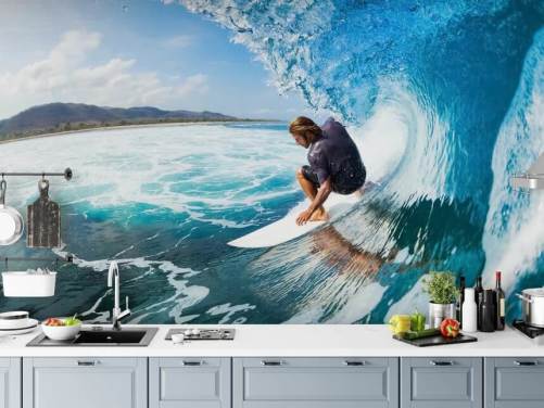 Surfer op een Wave Wallpaper Mural