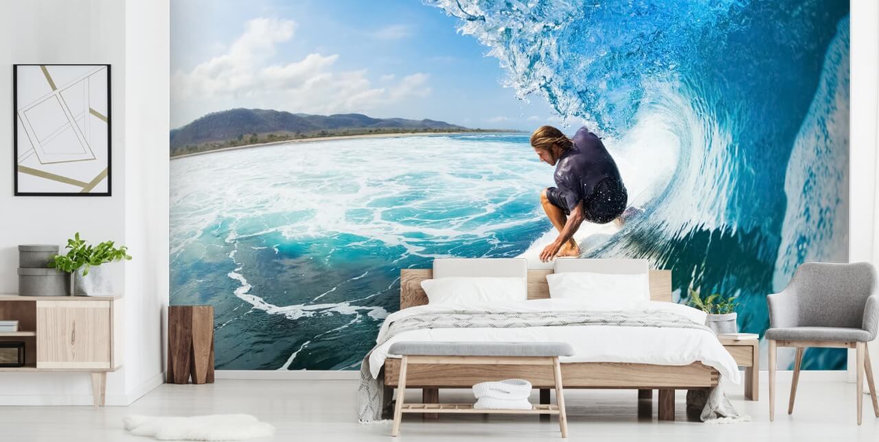 Papier Peint Fresque Surfer sur une vague