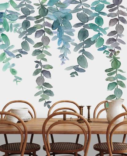 Blue & Green Hanging Eucalyptus Wallpaper Blue & Green Hanging Eucalyptus Wallpaper