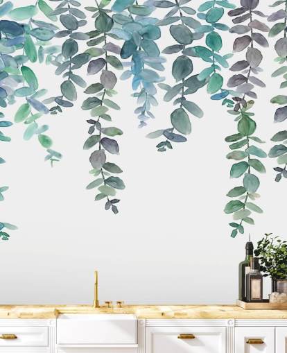 Blue & Green Hanging Eucalyptus Wallpaper Blue & Green Hanging Eucalyptus Wallpaper