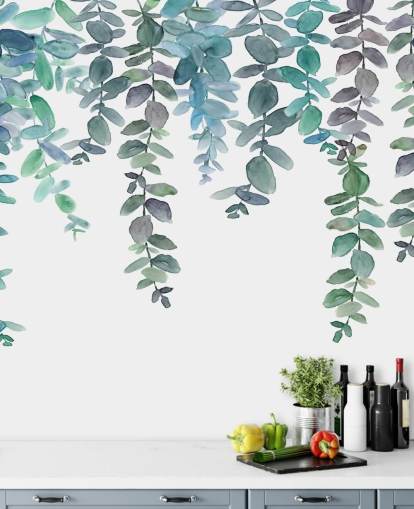 Blue & Green Hanging Eucalyptus Wallpaper Blue & Green Hanging Eucalyptus Wallpaper