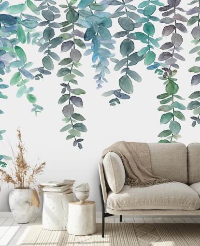 Blue & Green Hanging Eucalyptus Wallpaper Blue & Green Hanging Eucalyptus Wallpaper