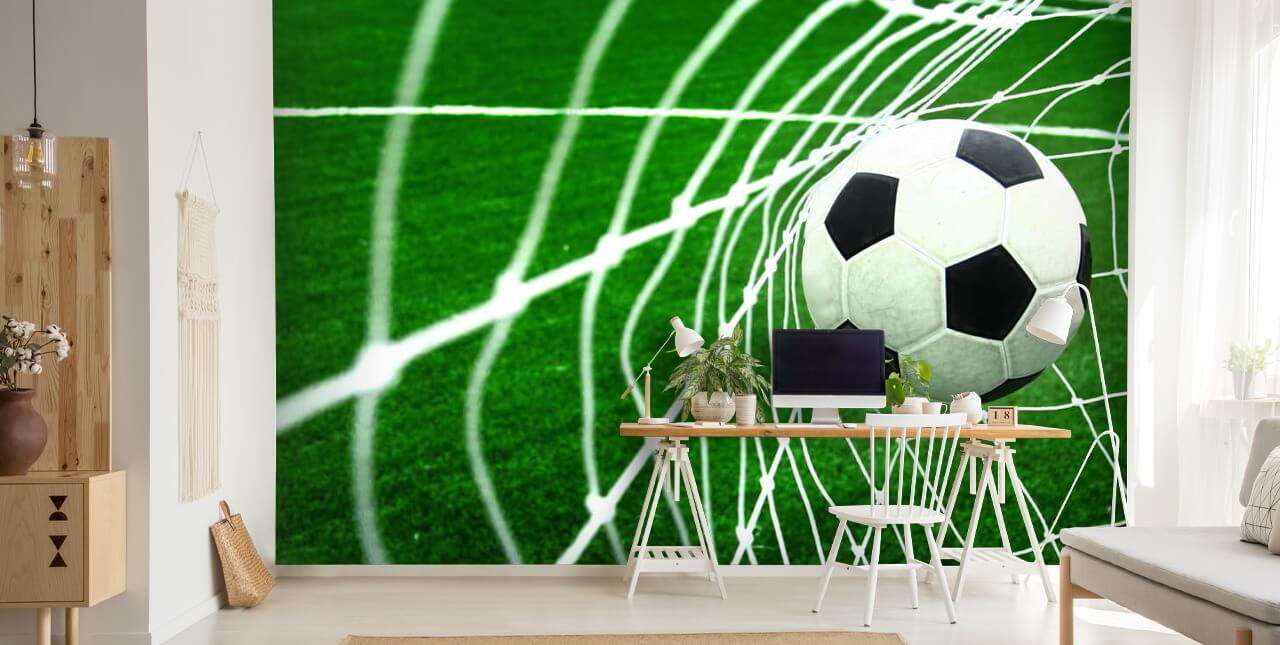 Football in the Net Wallpaper Mural