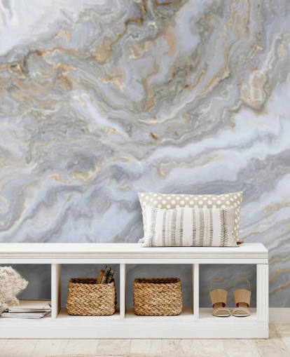 Tapeten-Wandbild aus grauem und weißem Marmor namens Grey and White Swirl Marble für Badezimmer, Flure und Küchen Tapeten-Wandbild aus grauem und weißem Marmor namens Grey and White Swirl Marble für Badezimmer, Flure und Küchen